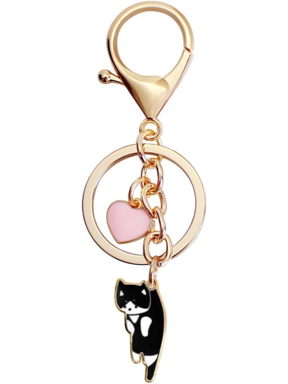 Lazy Cat Pink heart Keychain Fun Cartoon Kitten Cute Key Ring for Animal Key Cha